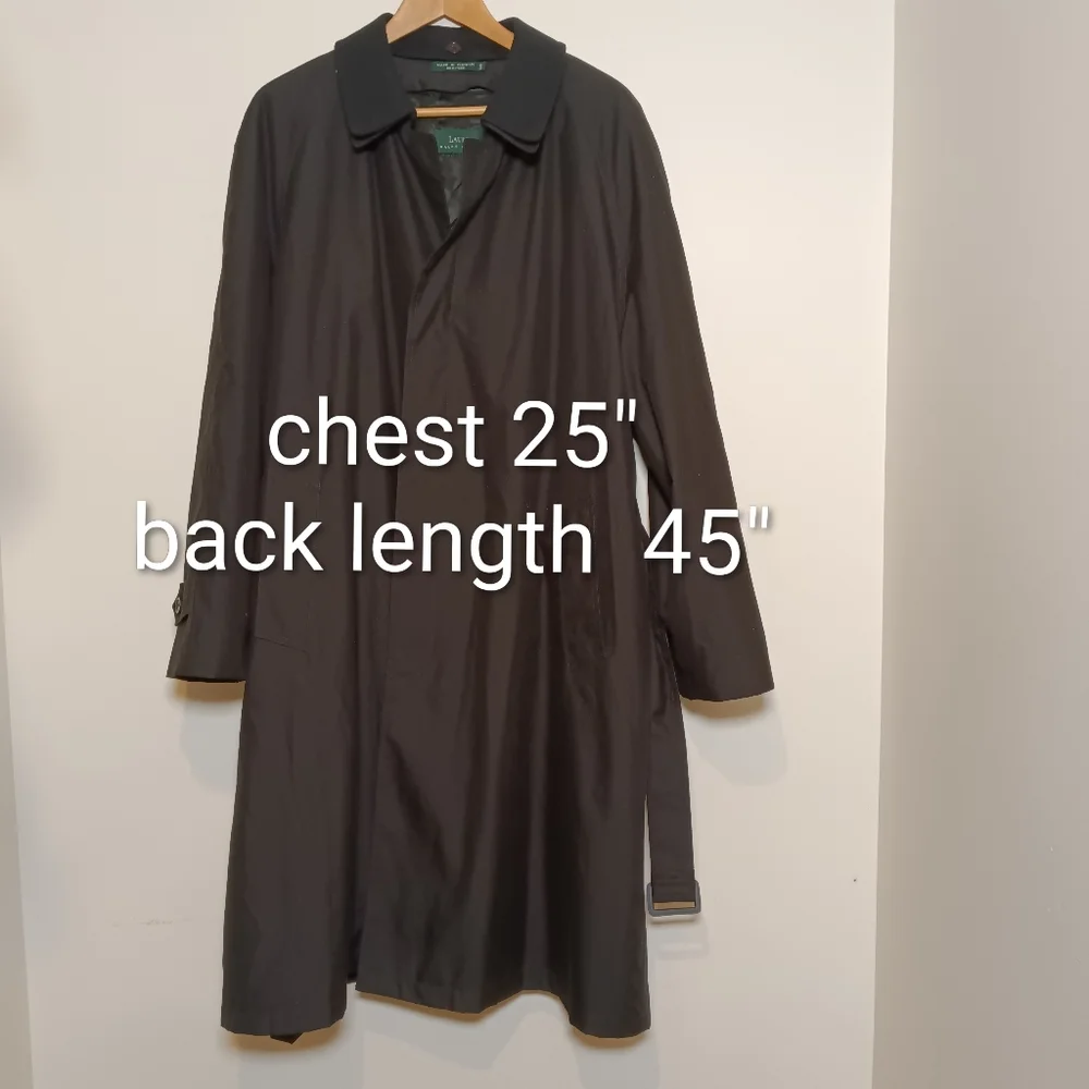 Ralph Lauren Vintage Mens Black Trench Overcoat Raincoat 44R Single Breasted